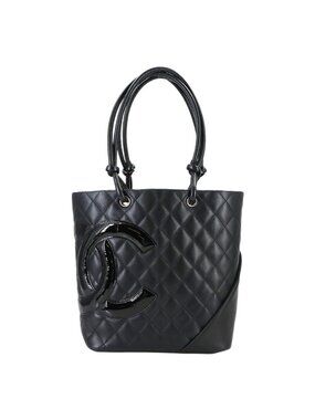 Chanel Cambon Line Tote Calfskin Enamel Black Silver